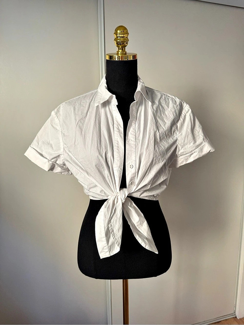 Cara Cara Tie-Front Cotton Button Down Short Sleeve in White